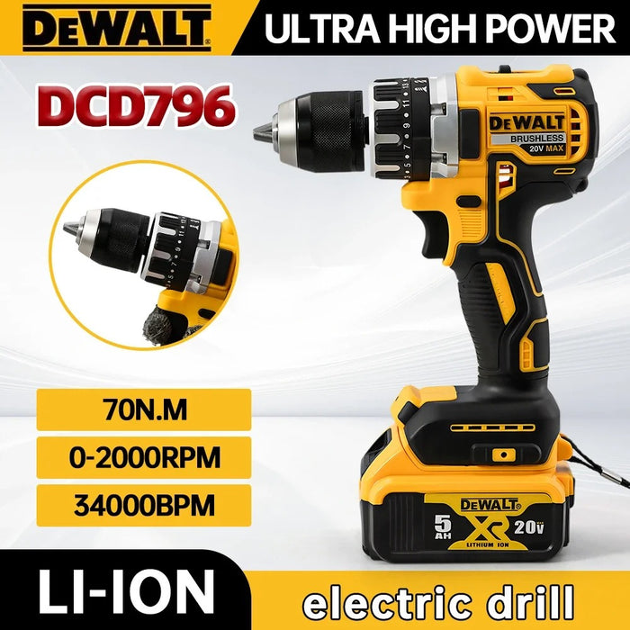 DEWALT DCD796 20V Cordless Brushless Impact Drill – Powerful & Portable with Rechargeable Battery