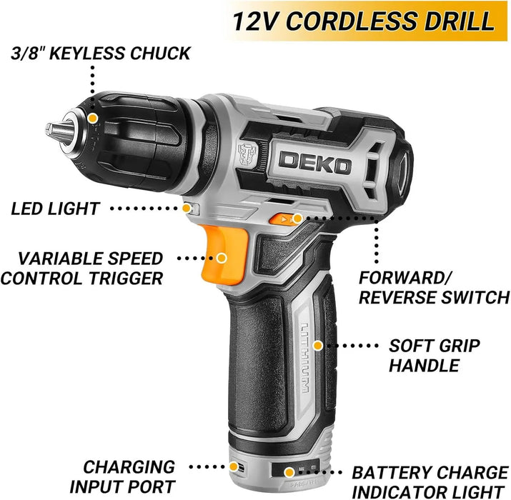 DEKOPRO 12V Cordless Drill & Tool Set – Complete Home Repair Kit