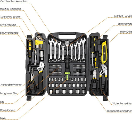 95-Piece Mechanics Tool Set – Portable Toolbox with Adjustable Wrench, Pliers, Sockets & Bits