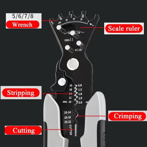 Multifunctional Wire Stripping Pliers – Cable Cutter, Crimper, Bending & Stripping Tool with Wrench Function