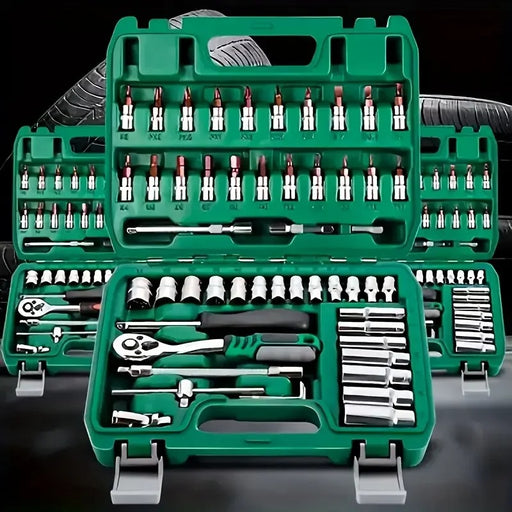 53-Piece Auto Repair Tool Kit – Quick Ratchet Wrench Set for Car & Machine Repair