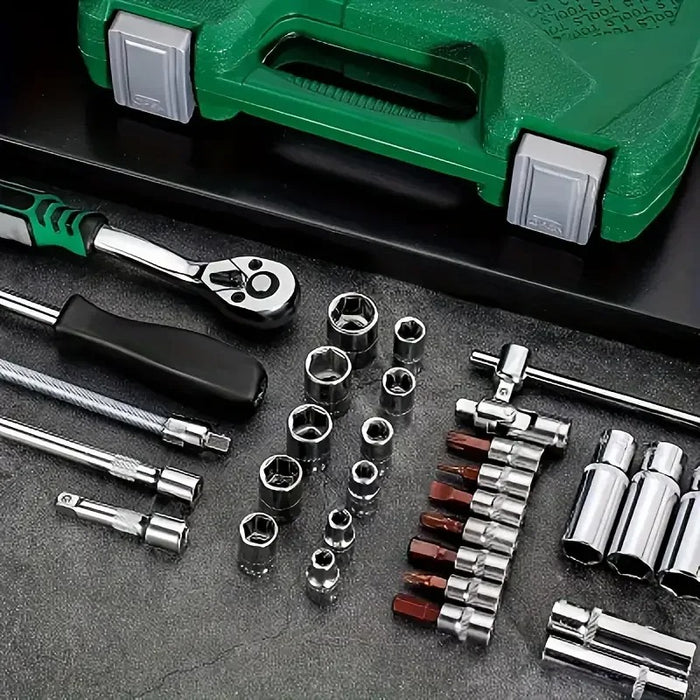 53-Piece Auto Repair Tool Kit – Quick Ratchet Wrench Set for Car & Machine Repair