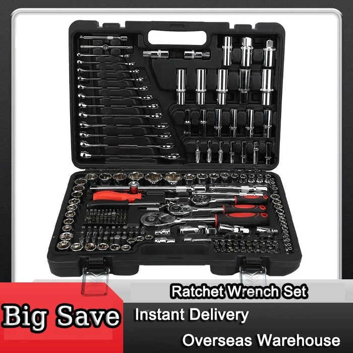 215-Piece Ratchet Wrench & Socket Set – Complete Hand Tool Kit with Carry Case