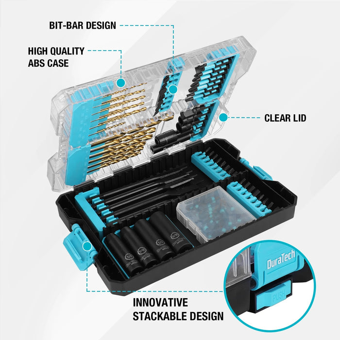 DuraTech 87-Piece Impact Screwdriver & Drill Bit Set – Hex Shank Adapters, Extension Bars & Quick-Fit Case