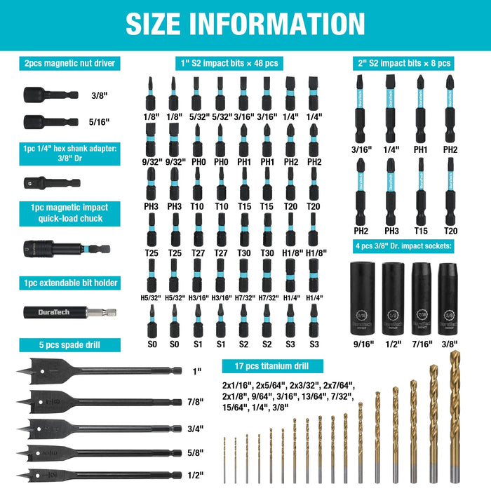 DuraTech 87-Piece Impact Screwdriver & Drill Bit Set – Hex Shank Adapters, Extension Bars & Quick-Fit Case