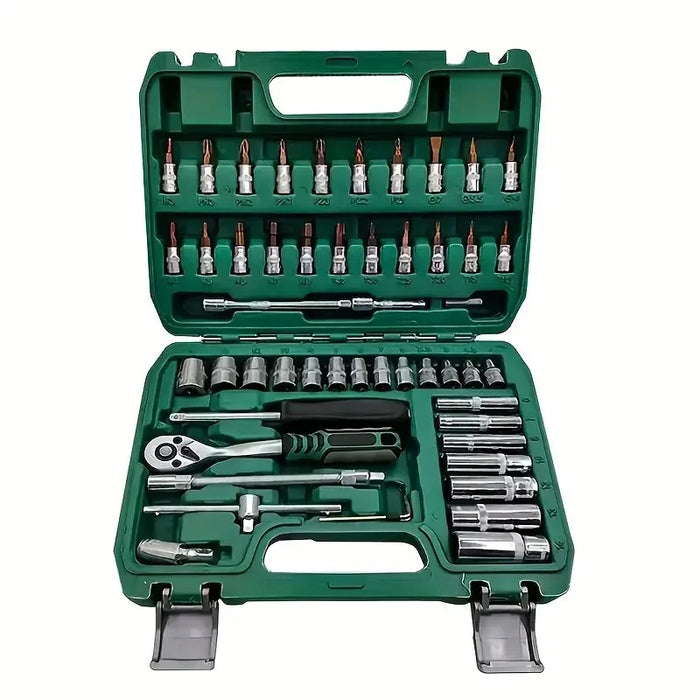 53-Piece Auto Repair Tool Kit – Quick Ratchet Wrench Set for Car & Machine Repair