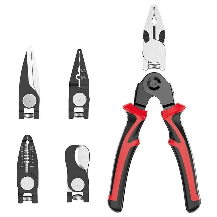 5-in-1 Multi-Tool Pliers Set – Quick-Change Head, Wire Cutters, Scissors, Cable Cutter, Wire Stripper & Crimping Pliers