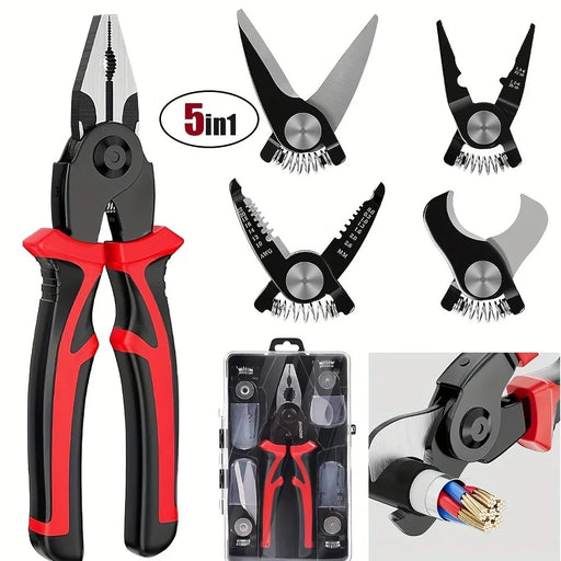 5-in-1 Multi-Tool Pliers Set – Quick-Change Head, Wire Cutters, Scissors, Cable Cutter, Wire Stripper & Crimping Pliers