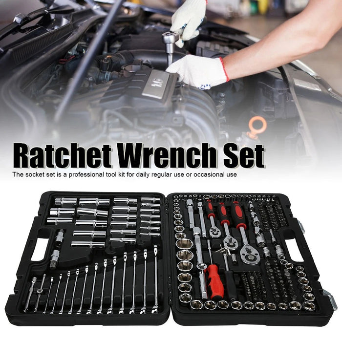 215-Piece Ratchet Wrench & Socket Set – Complete Hand Tool Kit with Carry Case