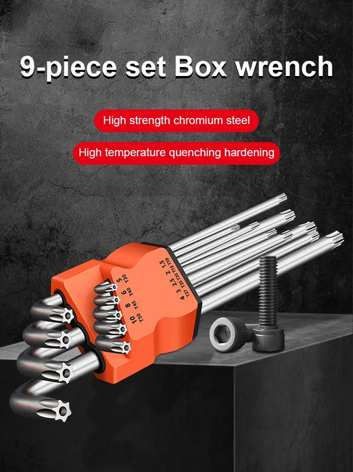 9-Piece Torx Star Wrench Set – Double-End L-Type Hex Key Set for Hand Repair & Automotive Use