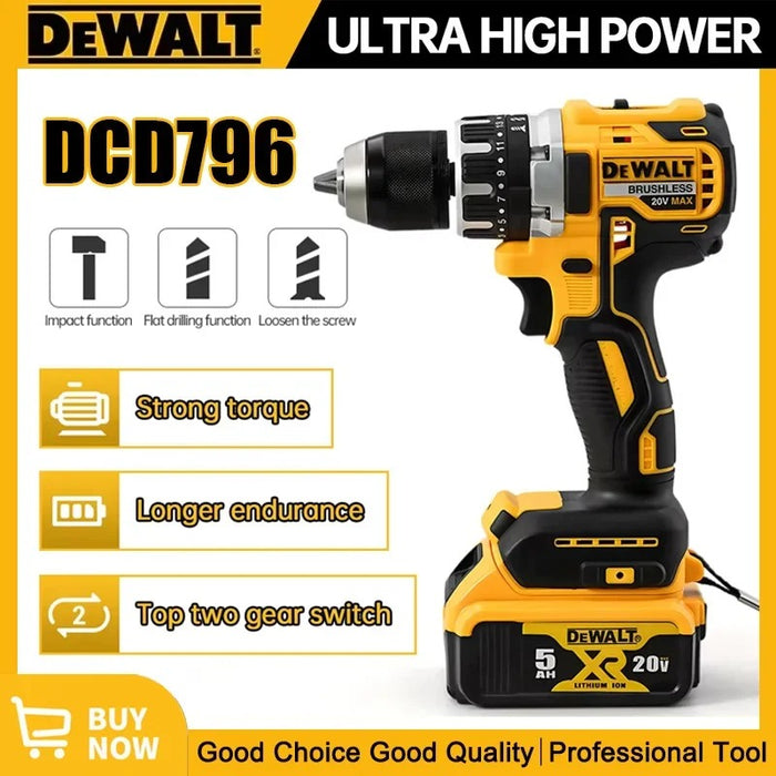 DEWALT DCD796 20V Cordless Brushless Impact Drill – Powerful & Portable with Rechargeable Battery