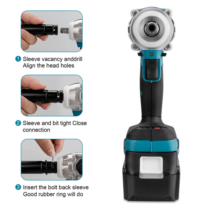 Gisam 520N.M Brushless Electric Impact Wrench 1/2 inch Cordless Electric Wrench Screwdriver Power Tools for Makita 18V Battery