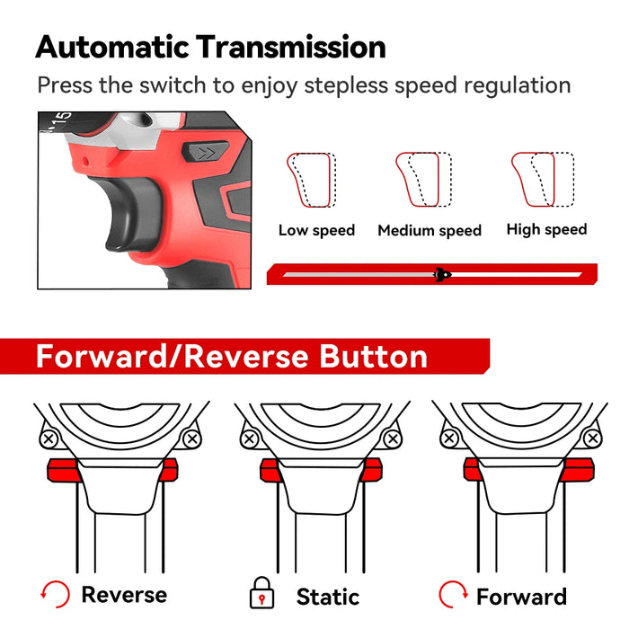 ONEVAN 500W Electric Impact Drill Set Hammer 38N.M Drill Cordless Screwdriver Woodworking Power Tools For Makita 18V Battery