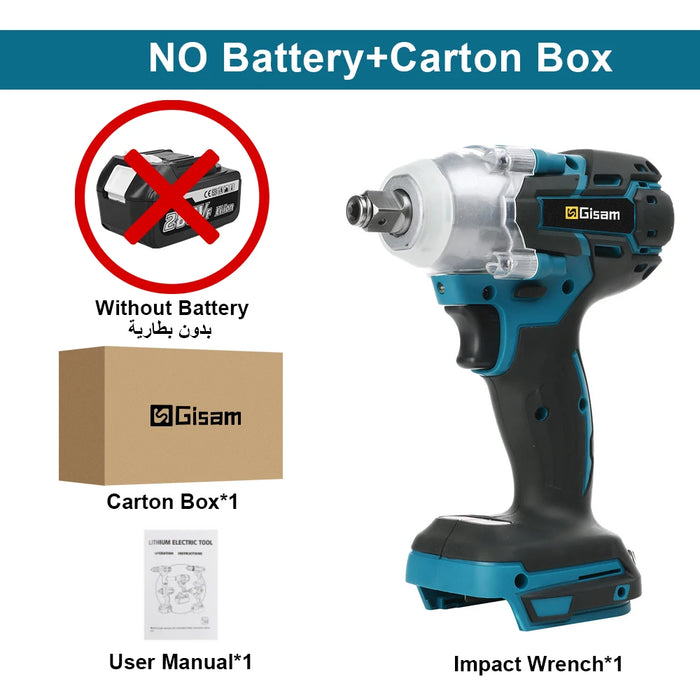 Gisam 520N.M Brushless Electric Impact Wrench 1/2 inch Cordless Electric Wrench Screwdriver Power Tools for Makita 18V Battery