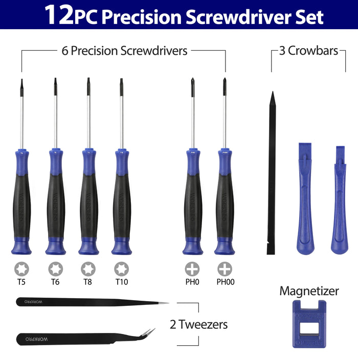 Mini Multi-Function Magnetic Precision Screwdriver Set, Driver Kit Bits, Electric Laptop, iPhone, Computer, 12 Pcs