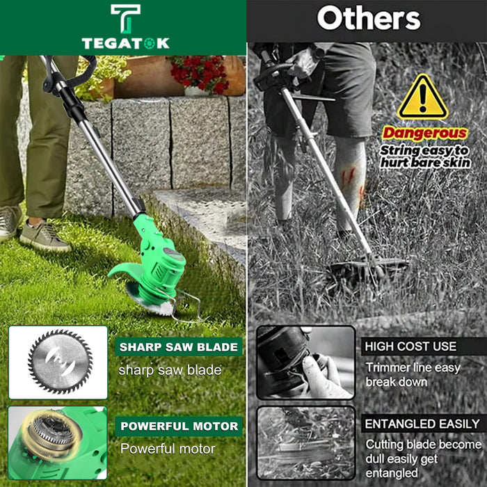 Tegatok Cordless Lawn Mower – Handheld Electric Grass Trimmer