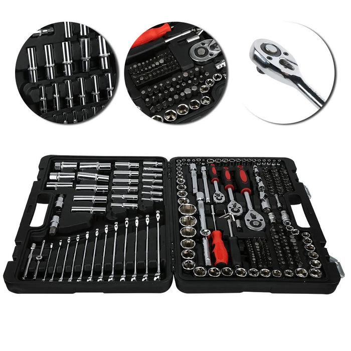 215-Piece Ratchet Wrench & Socket Set – Complete Hand Tool Kit with Carry Case