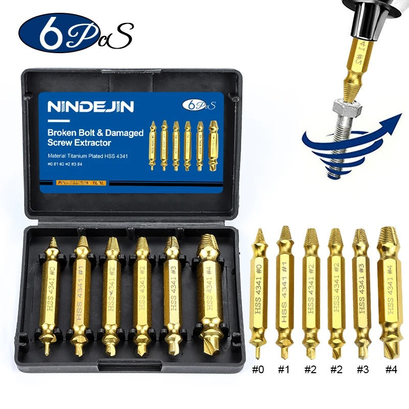 NINDEJIN 4/5/6PCS Damaged Screw Extractor & Drill Bit Set – Broken Bolt & Stud Remover Tool for Speed Out Extraction