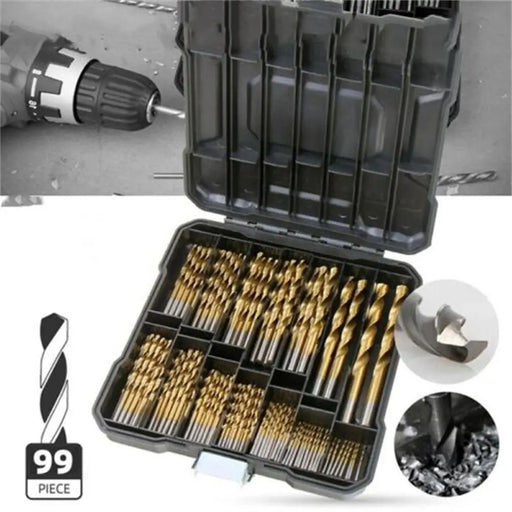 99pcs 1/4"-1/16" Twist Drill Set Anti-rust Wear Protection High Speed Steel Titanium Coated Drill Bit Landing