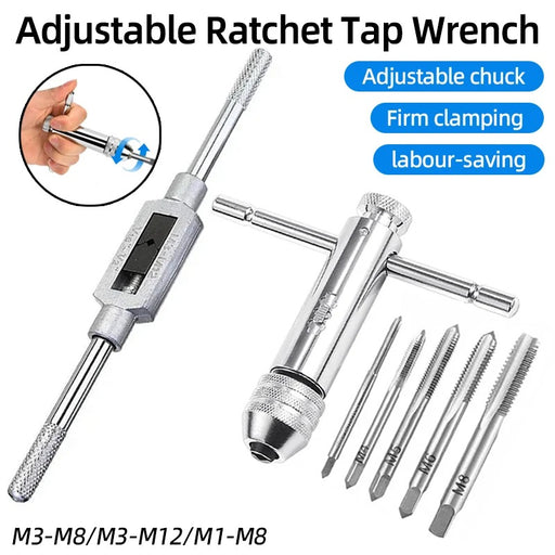 Adjustable M3-M12 T-Handle Ratchet Tap Holder Wrench Tap Wrench Drill Set Hand Tapping Tools Screw Thread Tap Drill Bit