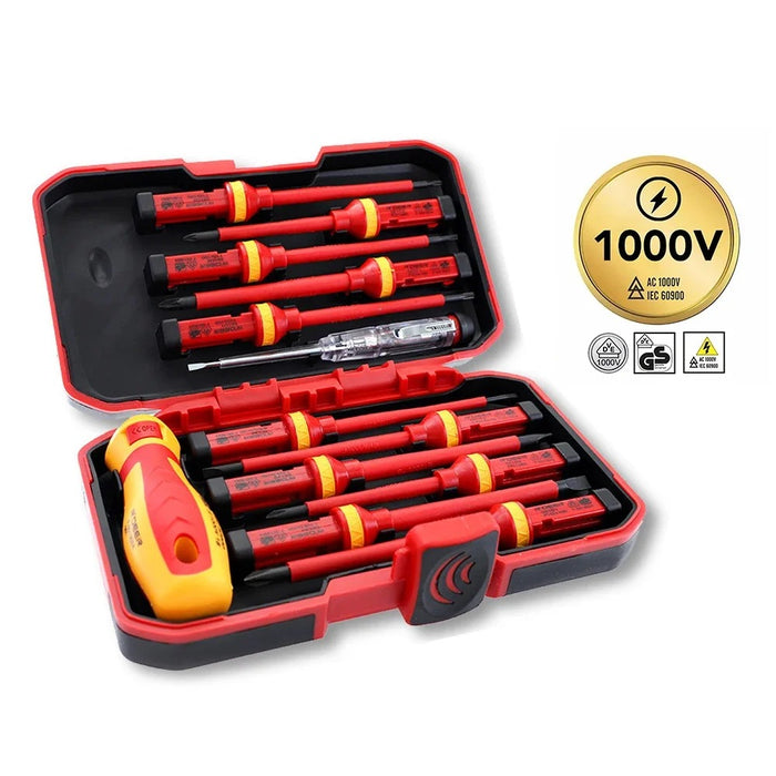 VDE Insulated Screwdriver Set – 1000V Slotted & Phillips Magnetic Screwdriver Kit with Tester Pen for Electricians