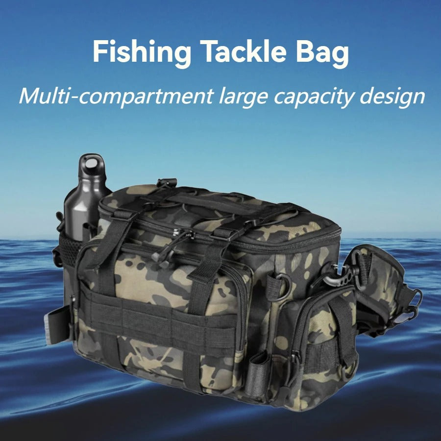 Fishing Tackle Shoulder Bag – Portable Outdoor Storage with Rod Holder