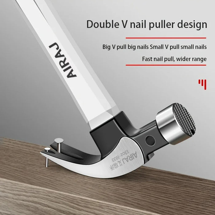 AIRAJ Claw Hammer Stainless Steel Long Handle Double Nail Groove Hammer Labor-Saving Anti-Skid Multifunctional Manual Tool