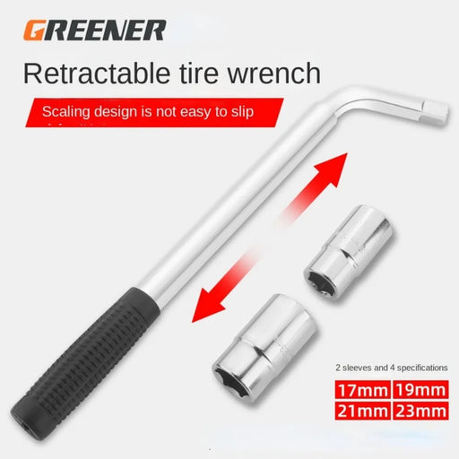 Greener L-type Retractable Car Tire Socket Wrench Tire Removal Tool Effortless Removal Replacement Spare Tire Screw Plate