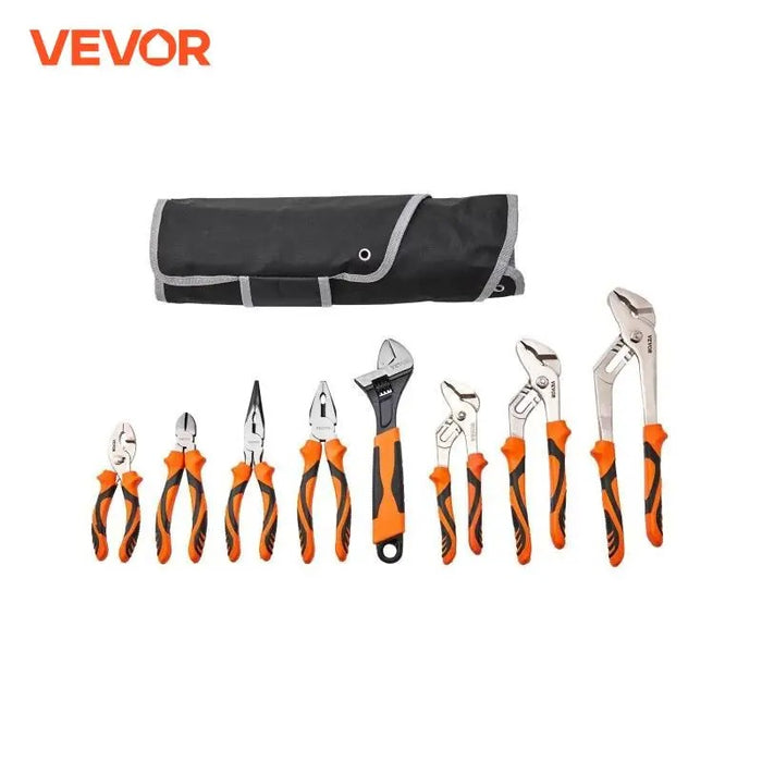 VEVOR 8-Piece Pliers Set – High Carbon Steel | 12"/10"/8" Groove Joint, 8" Linesman, 6" Slip Joint Pliers & Tool Bag