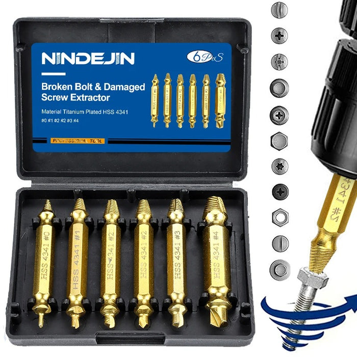 NINDEJIN 4/5/6PCS Damaged Screw Extractor & Drill Bit Set – Broken Bolt & Stud Remover Tool for Speed Out Extraction