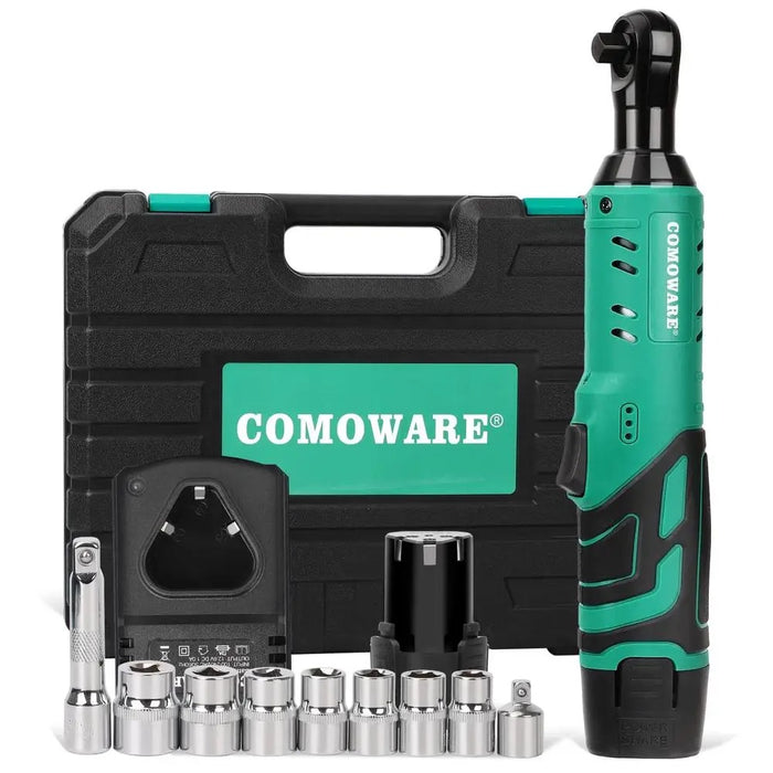 Cordless Electric Power Ratchet Set 3/8" – 40 Ft-lbs Torque, 12V Lithium-Ion Battery & Fast Charger Kit