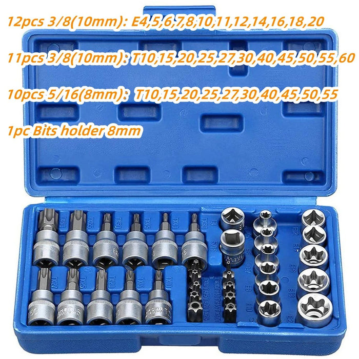 Premium 34PCS Torx Star Socket & Bit Set – Male & Female E-Security Bits – High-Torque Drive Hand Tool Set