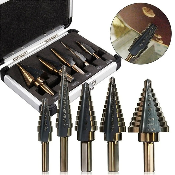 5pcs Step Drill Bit Set Hss Cobalt Multiple Hole 50 Sizes Cobalt Titanium Conical Carbide Drill Perforator Hole Cutter Tool