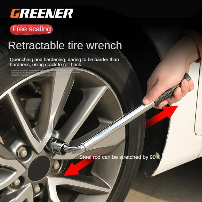 Greener L-type Retractable Car Tire Socket Wrench Tire Removal Tool Effortless Removal Replacement Spare Tire Screw Plate