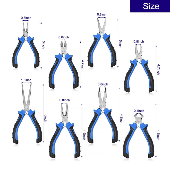 NEWACALOX 8-Piece Mini Pliers Set – Precision 4.5" Jewelry Pliers, Needle Nose, Wire Cutters & Nylon Jaw with Tool Bag