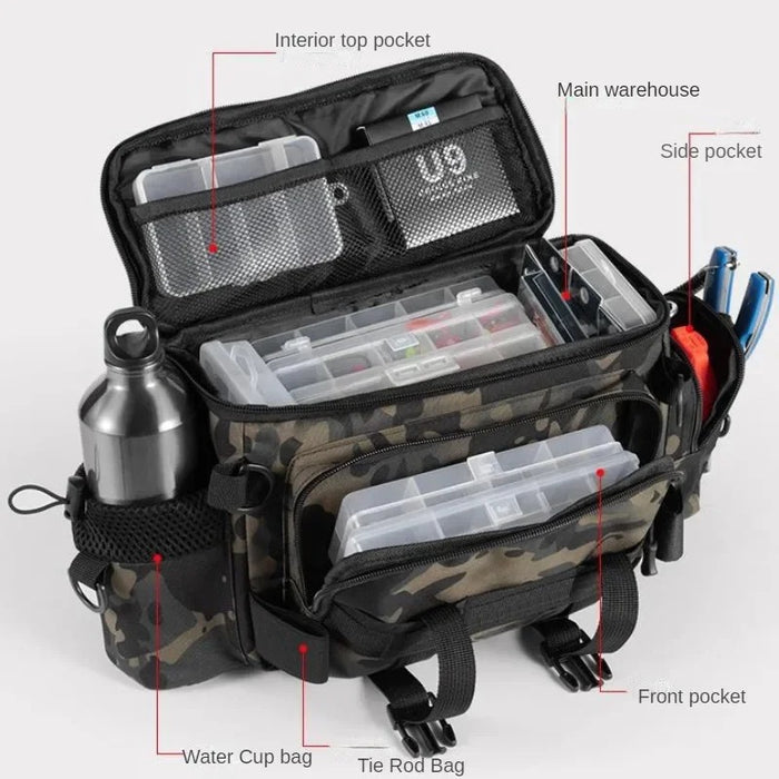 Fishing Tackle Shoulder Bag – Portable Outdoor Storage with Rod Holder