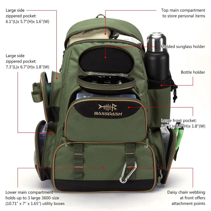 Bassdash Fishing Tackle Backpack – Lightweight & Multifunctional Tactical Fishing Bag