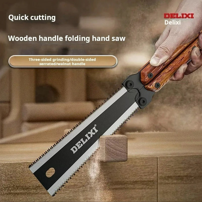 Sharp Woodworking Hand Saw – Double-Sided Folding Saw with Walnut Handle for Outdoor & Carpentry Use