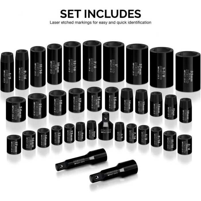 02443A 3/8" & 1/2" Drive Master Impact Socket Set – 38-Piece SAE & Metric, Deep & Shallow