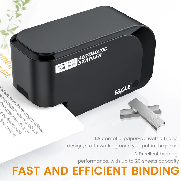 Eagle Automatic Electric Stapler – 20-Sheet Capacity, Dual Power Supply, Includes 2000 Staples for Office & School