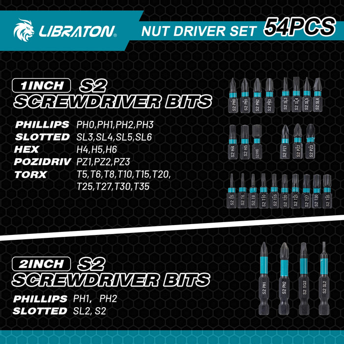 LIBRATON 31PCS Magnetic Nut Driver Set – 1/4" Impact Drill Bit Set (6-Inch) – Long Metric & SAE Nut Drivers