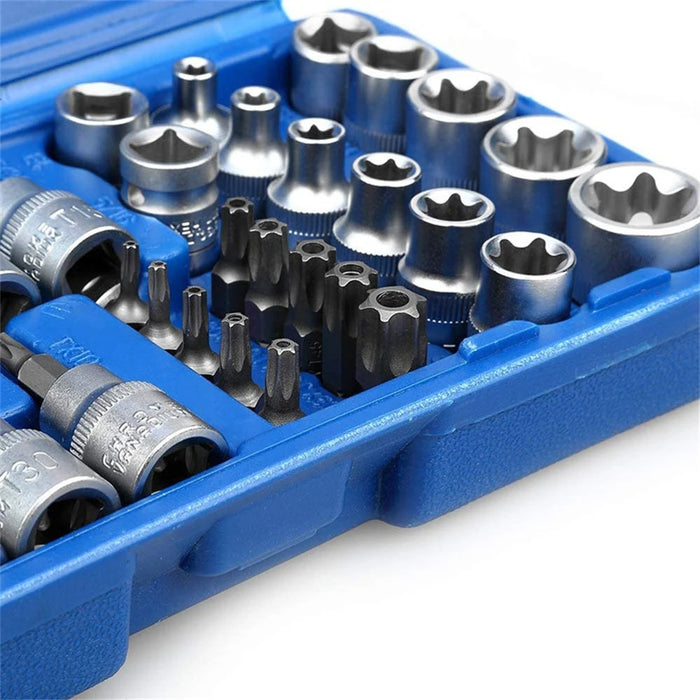 Premium 34PCS Torx Star Socket & Bit Set – Male & Female E-Security Bits – High-Torque Drive Hand Tool Set