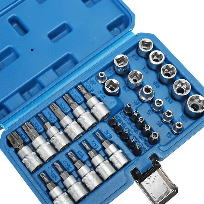 Premium 34PCS Torx Star Socket & Bit Set – Male & Female E-Security Bits – High-Torque Drive Hand Tool Set