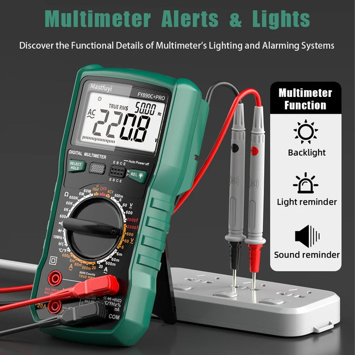 MASTFUYI 2000V/20A True RMS Digital Multimeter – 6000 Counts, Photovoltaic Tester with Ohm, Hz, Capacitance, Diode & NCV Detection