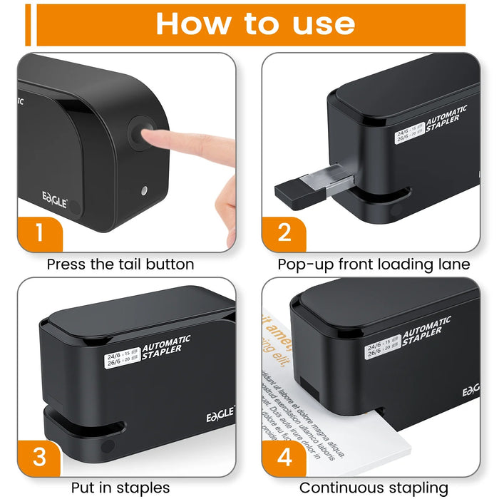 Eagle Automatic Electric Stapler – 20-Sheet Capacity, Dual Power Supply, Includes 2000 Staples for Office & School