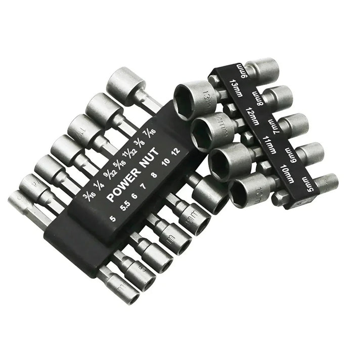 14PCS/9PCS Power Nut Driver Set – Hex Shank Metric & SAE Drill Bit Adapter Kit for Impact Drivers & Power Drills