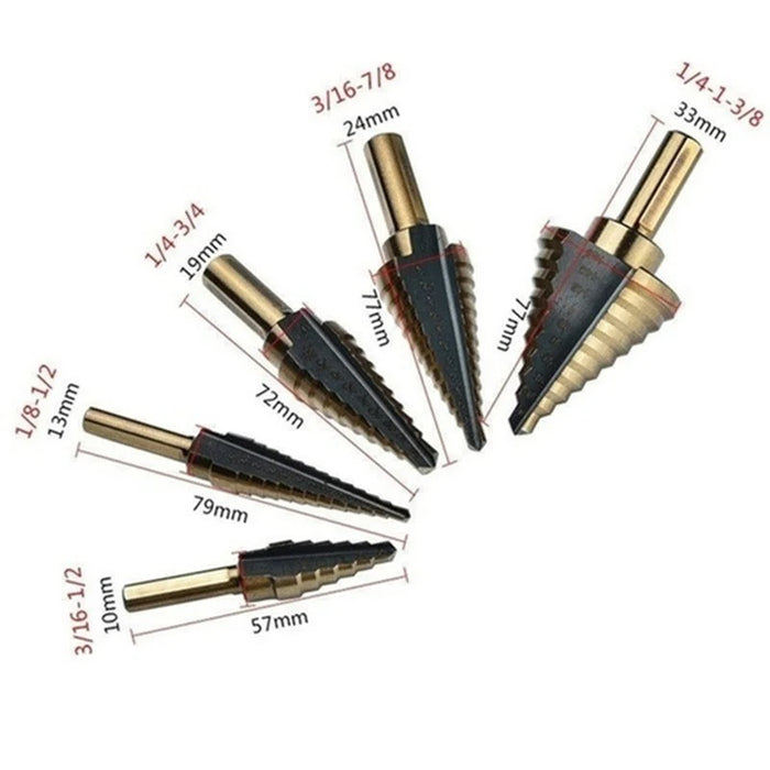 5pcs Step Drill Bit Set Hss Cobalt Multiple Hole 50 Sizes Cobalt Titanium Conical Carbide Drill Perforator Hole Cutter Tool