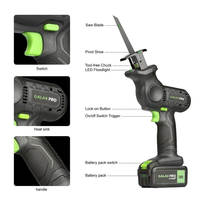 20V Cordless Reciprocating Saw with 4.0Ah Battery – Adjustable Speed, 2 Wood Blades – Ideal for Wood, Metal, and Pipe Cutting