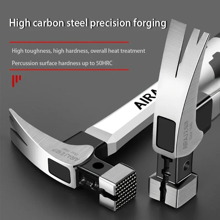 AIRAJ Claw Hammer Stainless Steel Long Handle Double Nail Groove Hammer Labor-Saving Anti-Skid Multifunctional Manual Tool