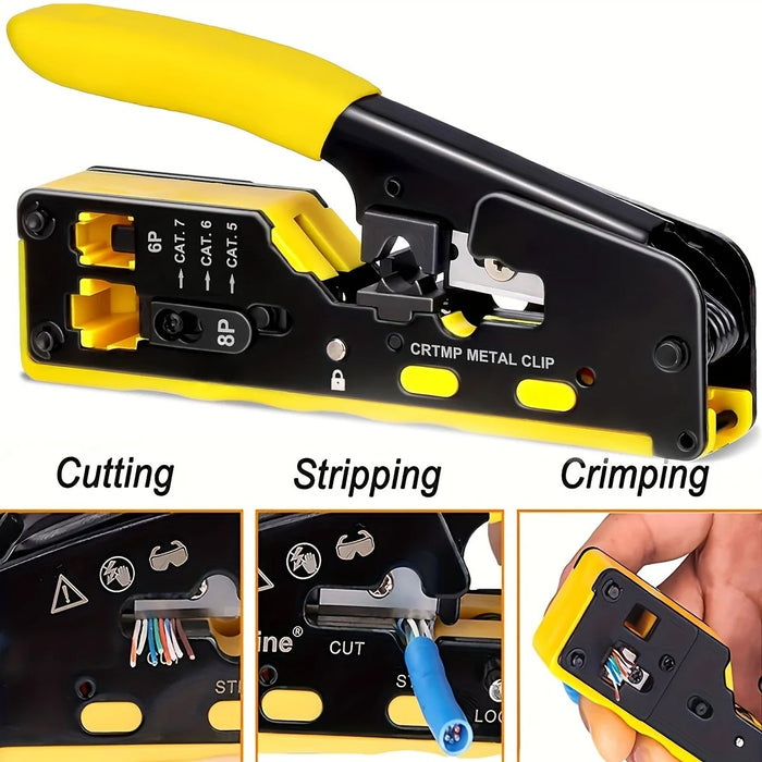 Professional RJ45 Crimping Tool Kit – Integrated Ethernet Crimper for Cat6/Cat5, Ratchet Modular Data Cable Crimper